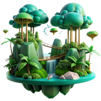 serene abstract Enchanted Island Waterfall Paradise 3D Render genuine png