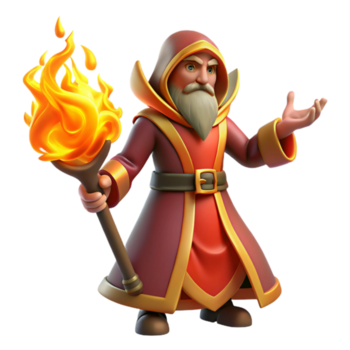 bellissimo astratto procedura guidata con fiammeggiante torcia 3d rendere 4k png