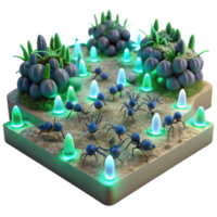 elegant minimalist Ant Colony Simulation Illuminated Terrain, Artificial Ecosystem original png