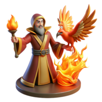 extraordinary rustic Wizard and Phoenix 3D Render genuine png