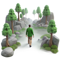 extraordinary minimalist Person Walking Misty Forest Path 3D Render original png