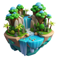 wonderful modern Enchanted Waterfall Island 3D Render of Lush Paradise high resolution png