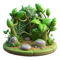 extraordinary rustic Cartoon Jungle Scene Lush Greenery, Cobwebs, and Rocks premium png