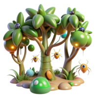 wonderful abstract Luminous Fantasy Forest 3D Render of Whimsical Trees and Creatures premium png