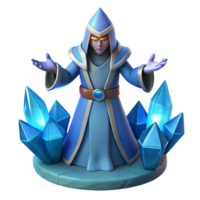 beautiful rustic 3D Render Blue Wizard with Crystals authentic png