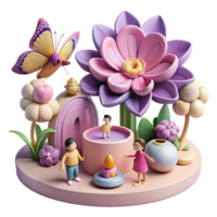 impressive classic Whimsical 3D Flower Garden with Playful Characters high resolution png