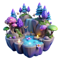 extraordinary vintage Enchanted Waterfall 3D Fantasy Island Scene 4K png