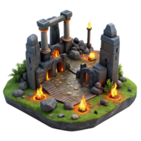 wonderful minimalist 3D Render Ancient Ruins with Fire premium png