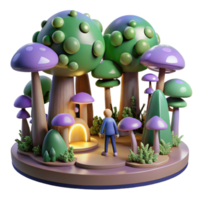 elegant modern Enchanted Mushroom Forest A 3D Rendered Scene high quality png