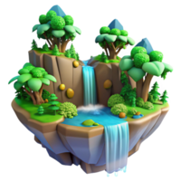 stunning modern Enchanted Waterfall Island 3D Stylized Nature Scene 4K png