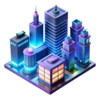 wonderful abstract Neon Cityscape Isometric 3D Building Model high resolution png