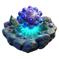 elegant rustic Futuristic Orb on Rocky Island 3D Render high resolution png