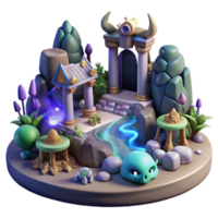 impressive vintage Fantasy Realm Glowing Stream, Mystical Shrine, and Unique Creatures exclusive png