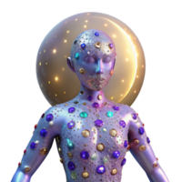 vibrant abstract Celestial Being A 3D Render of a Gem-Encrusted Figure high quality png