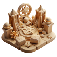 serene minimalist Whimsical Sandcastle Kingdom 3D Render of Architectural Wonders authentic png