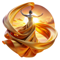 wonderful creative Golden Dress, Sunset, Flowing Fabric, Elegance, Grace, Beauty, Art, Digital Art, Fantasy, Silhouette authentic png