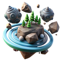 wonderful vintage Floating Island with Evergreen Trees and Rocks authentic png