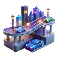 impressive abstract Night Cityscape Elevated Roadway with Cars premium png