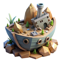 serene creative Low Poly Shipwreck Island Scene detailed png