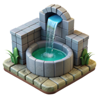 serene vintage Stone Waterfall Basin 3D Model of a Rustic Water Feature detailed png