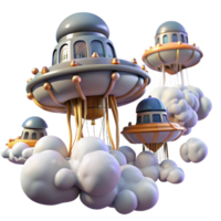 vibrant abstract Flying Saucers in the Clouds A 3D Render high resolution png