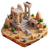 serene rustic Ancient Ruins 3D Isometric Temple Scene high resolution png