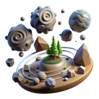 wonderful contemporary Abstract 3D Render Island, Trees, and Swirling Forms high quality png