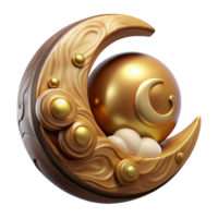 elegant contemporary Golden Crescent Moon with Sphere and Clouds professional png