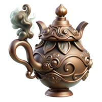 dramatic minimalist Ornate Bronze Teapot with Intricate Design and Steam high quality png