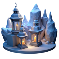 wonderful classic 3D Render Lanterns and Rocks Scene high resolution png