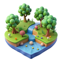 serene abstract Enchanted 3D Island Trees, Waterfall, Flowers authentic png