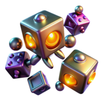 wonderful traditional Metallic Cube Robot with Dice 3D Render high quality png