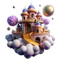 elegant modern Whimsical Castle on Cloud, 3D Render professional png