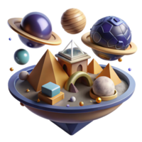 elegant creative Surreal 3D Render Planets, Pyramids, and Geometric Forms detailed png