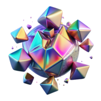 stunning modern Iridescent Geometric Shapes Exploding from Sphere authentic png