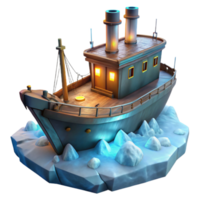 extraordinary rustic 3D Render Cartoon Ship in Ice authentic png