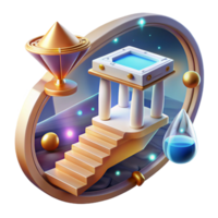 magnificent modern Celestial Water Shrine 3D Render of Steps, Pool, and Golden Accents authentic png