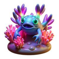 elegant abstract Neon Axolotl in Coral Reef professional png