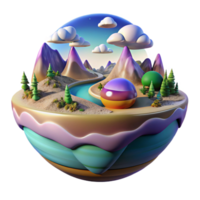 serene rustic Miniature 3D Landscape River, Mountains, and Clouds professional png