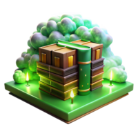 vibrant artistic Enchanted Bookshelf A 3D Render of Stacked Books high quality png