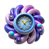 vibrant creative Abstract Clock Design 3D Render of Timepiece with Swirling Forms detailed png