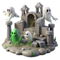 beautiful abstract Spooky Ghosts Green Creature in Ancient Ruins 4K png