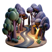 wonderful classic Enchanted Stream, 3D Cartoon Forest Scene high quality png