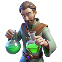 beautiful artistic 3D Alchemist Character Illustration Green Potion genuine png