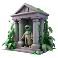 vibrant abstract Alien in Ancient Ruins 3D Render of Futuristic Figure in Overgrown Temple 4K png