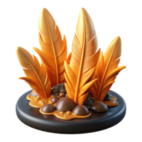 wonderful artistic Golden Feathers and Stones 3D Render authentic png
