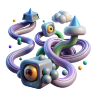 magnificent artistic Abstract 3D Render Surreal Forms and Swirling Lines genuine png