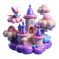 elegant artistic Enchanted Castle on Clouds Fantasy 3D Render original png