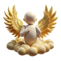 beautiful abstract Angel Figurine Golden Wings, Cloud Base, 3D Render 4K png