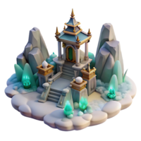 elegant rustic Enchanted Mountain Temple 3D Render detailed png